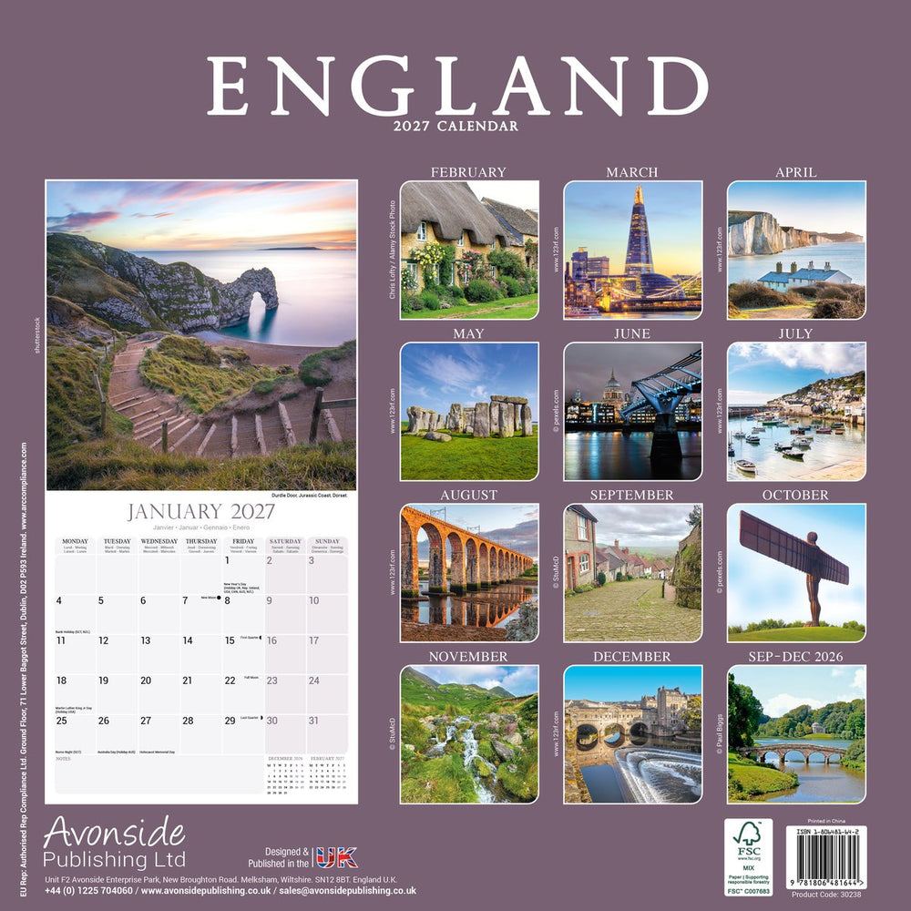 England 12 Calendar 2027