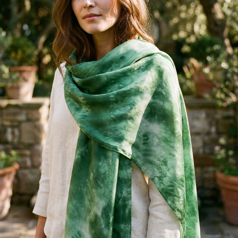 Leaf Green Hand-Dyed Silk Scarf