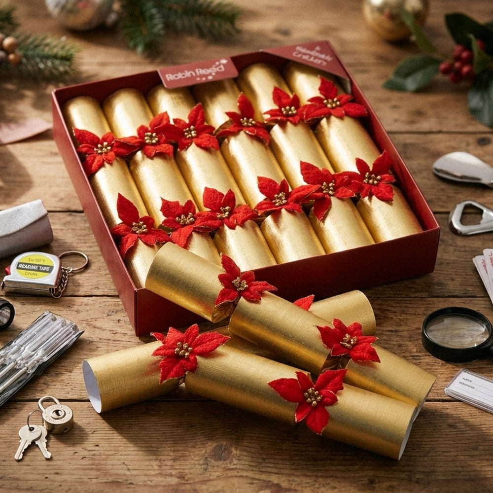 6 Poinsettia Glitter Crackers