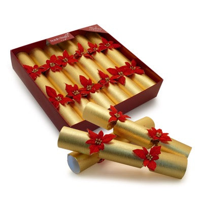 6 Poinsettia Glitter Crackers