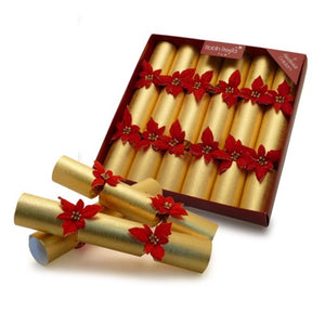 6 Poinsettia Glitter Crackers