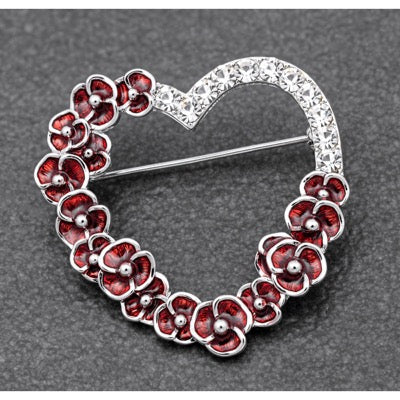 Poppy Diamante Heart Brooch
