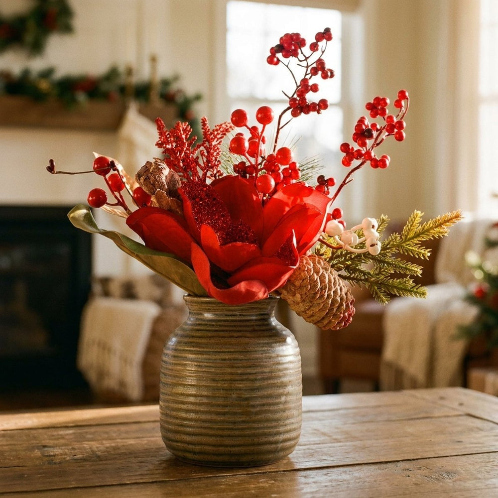 Faux Magnolia & Red Berries Arrangement