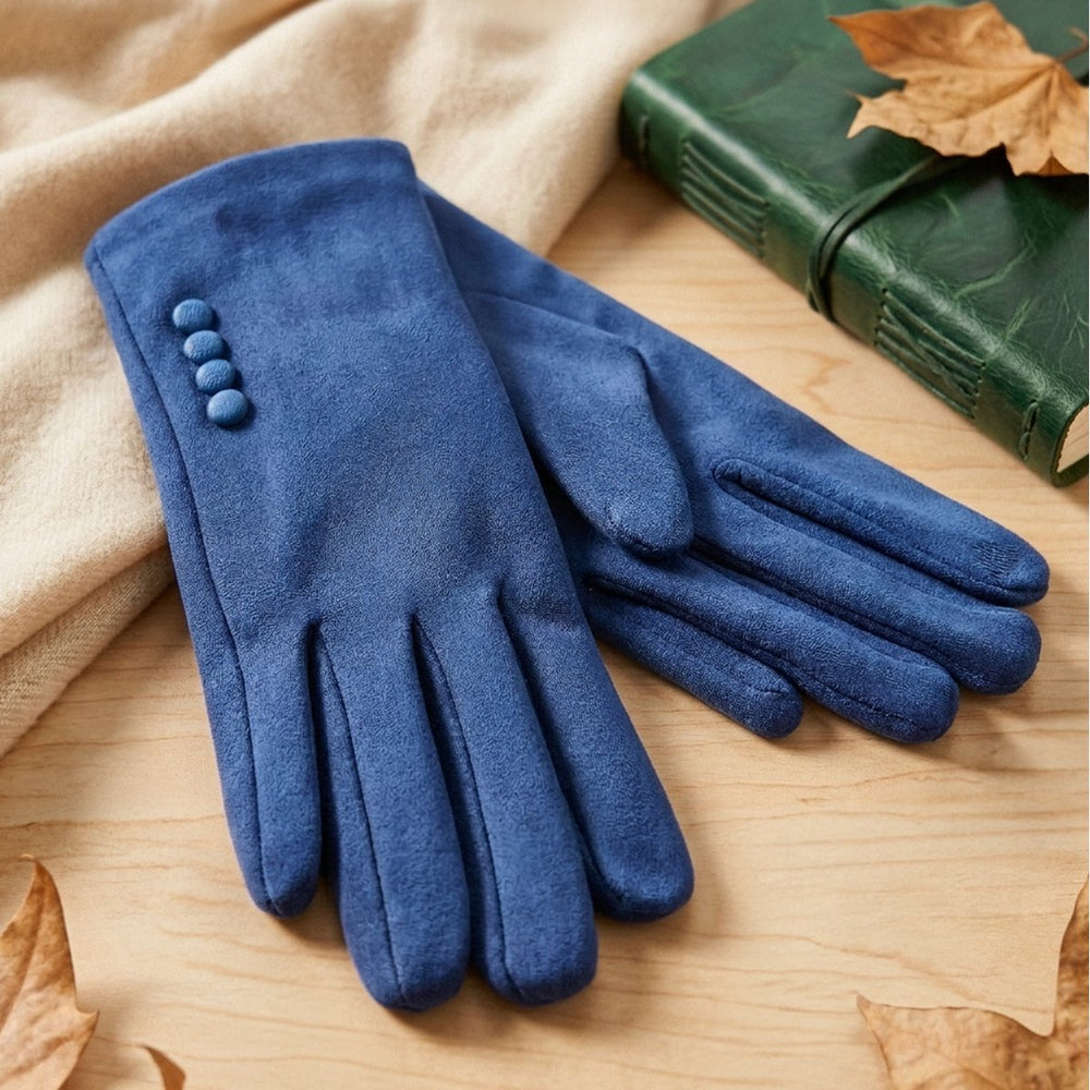 Brilliant Blue Button Gloves