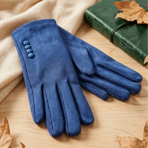 Brilliant Blue Button Gloves