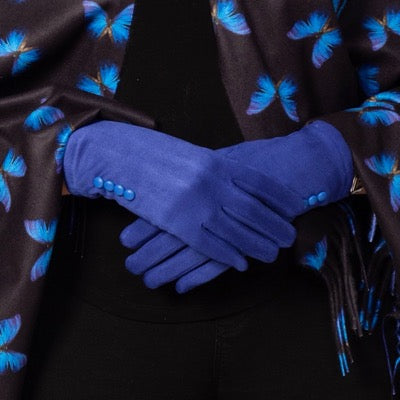 Brilliant Blue Button Gloves