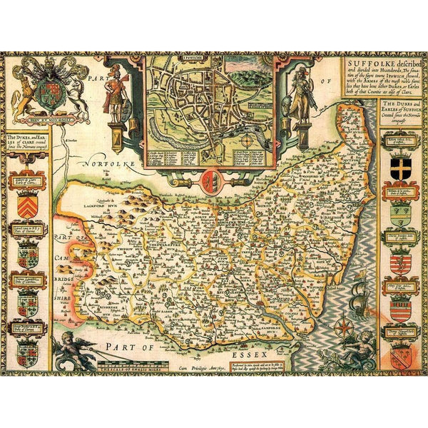 1610 Historical Map of Suffolk 1000-piece Jigsaw