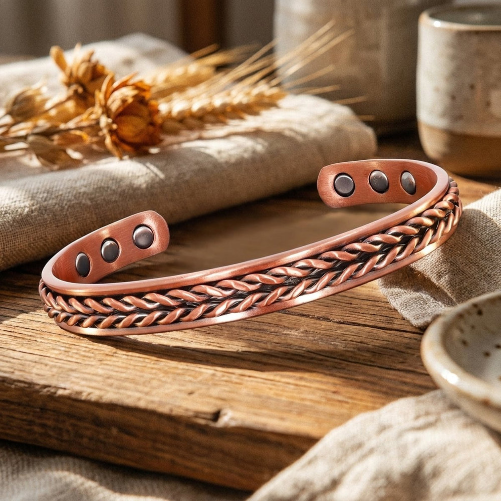 Mens Herringbone Copper Bangle