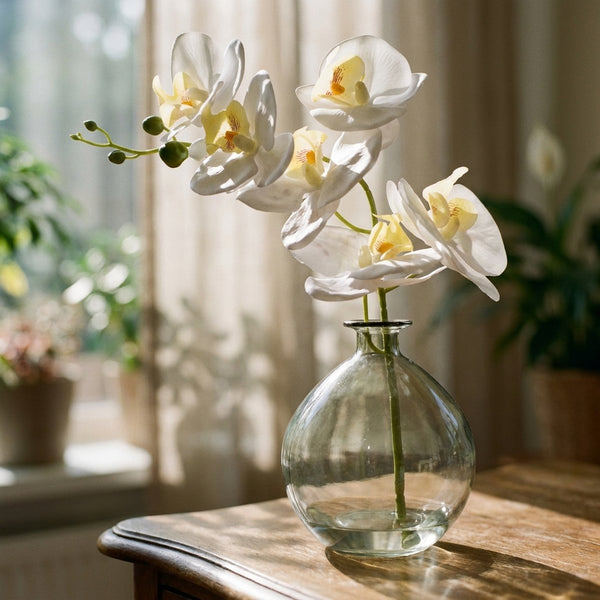 Orchid in Green Glass Vase