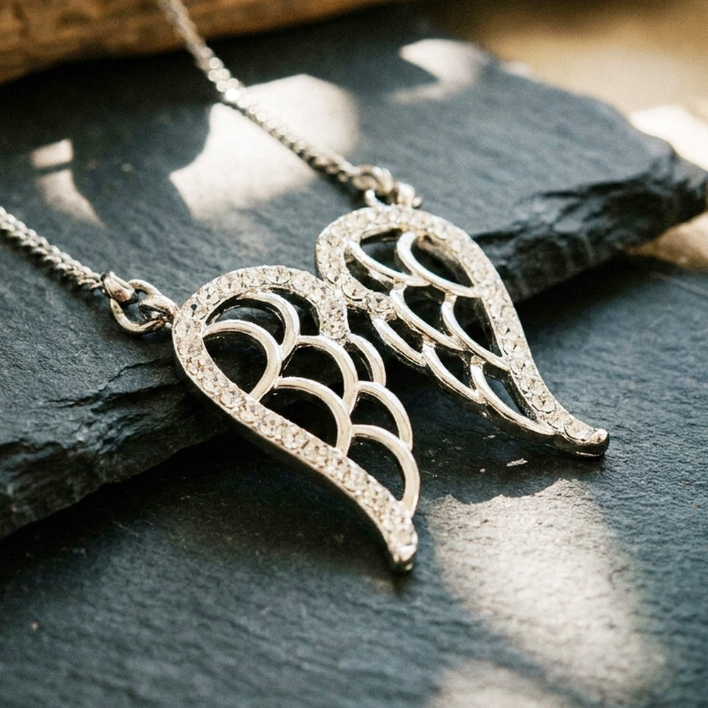 Silver Plated Diamante Wings Necklace