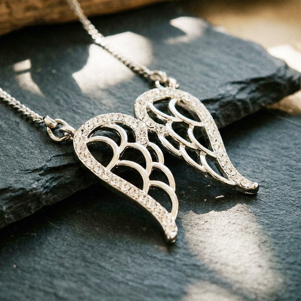 Silver Plated Diamante Wings Necklace