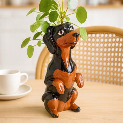 Pottery Top Dog Dachshund Vase