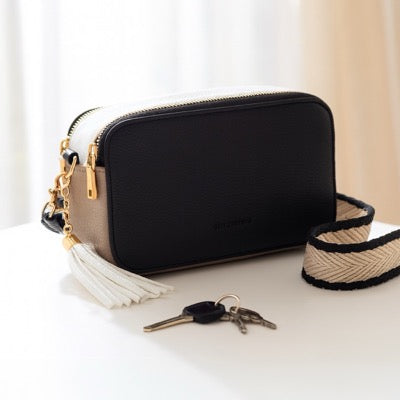 Tri-Colour Cross Body Bag Black White
