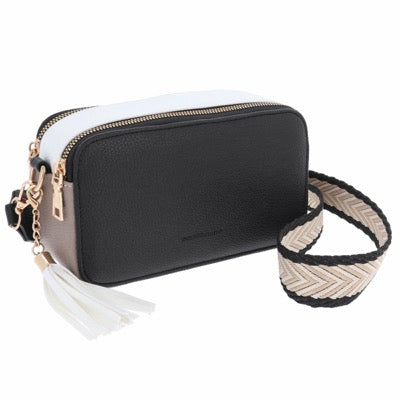 Tri-Colour Cross Body Bag Black White