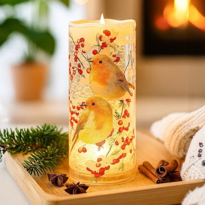 Winter Berries Robin Candle