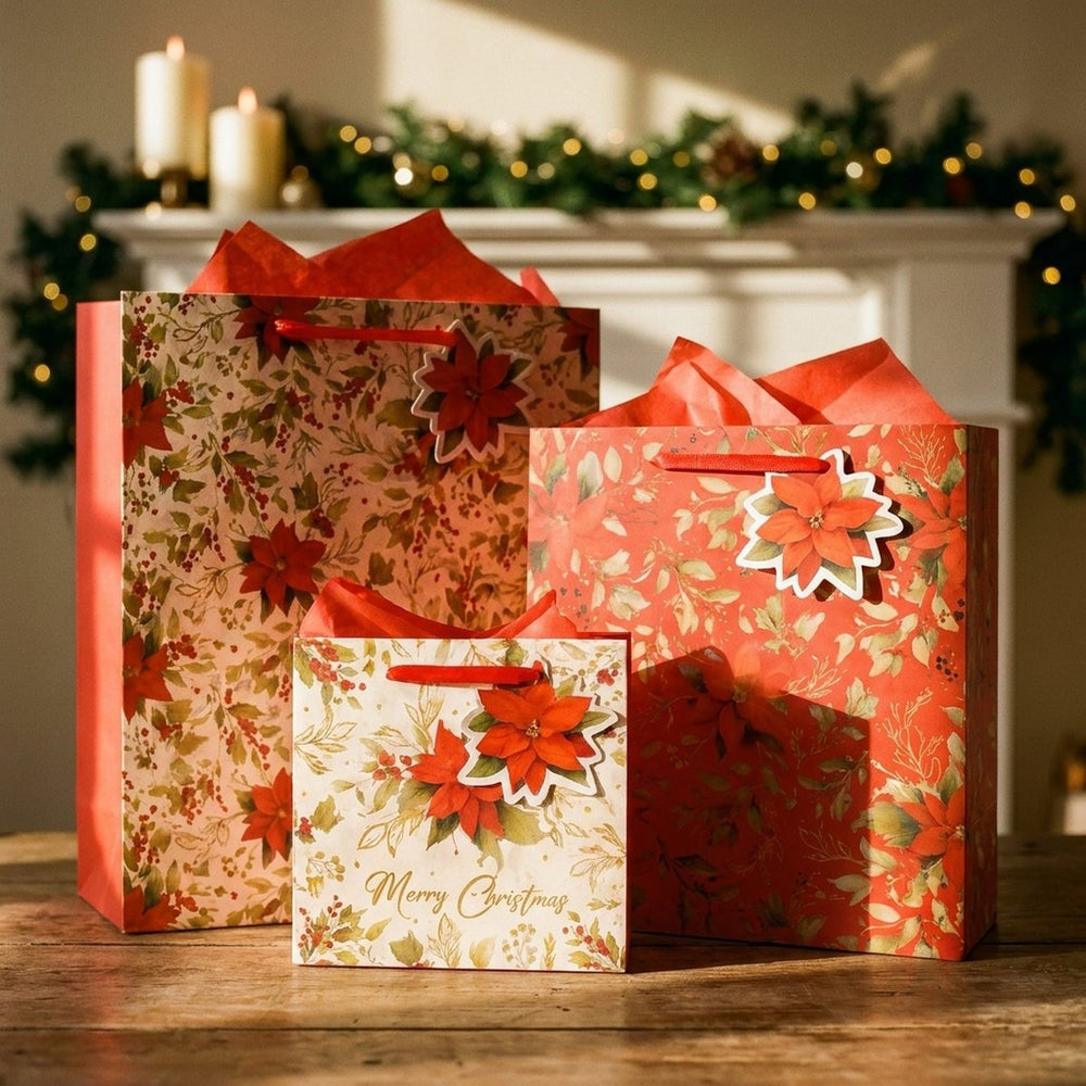 6 Gift bags Poinsettia