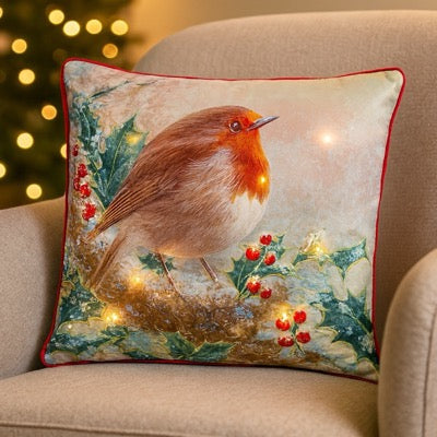 Winter Robin On Berries Cushion