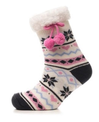 Ladies Pink Fairisle Slipper Socks