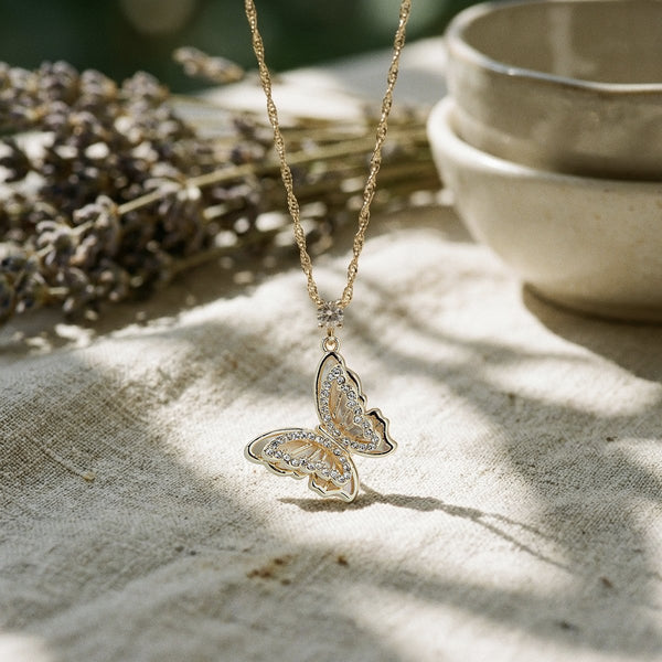 Filigree Mother Of Pearl Butterfly Necklace