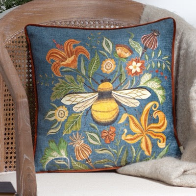Hawthorn Bee Cushion Petrol