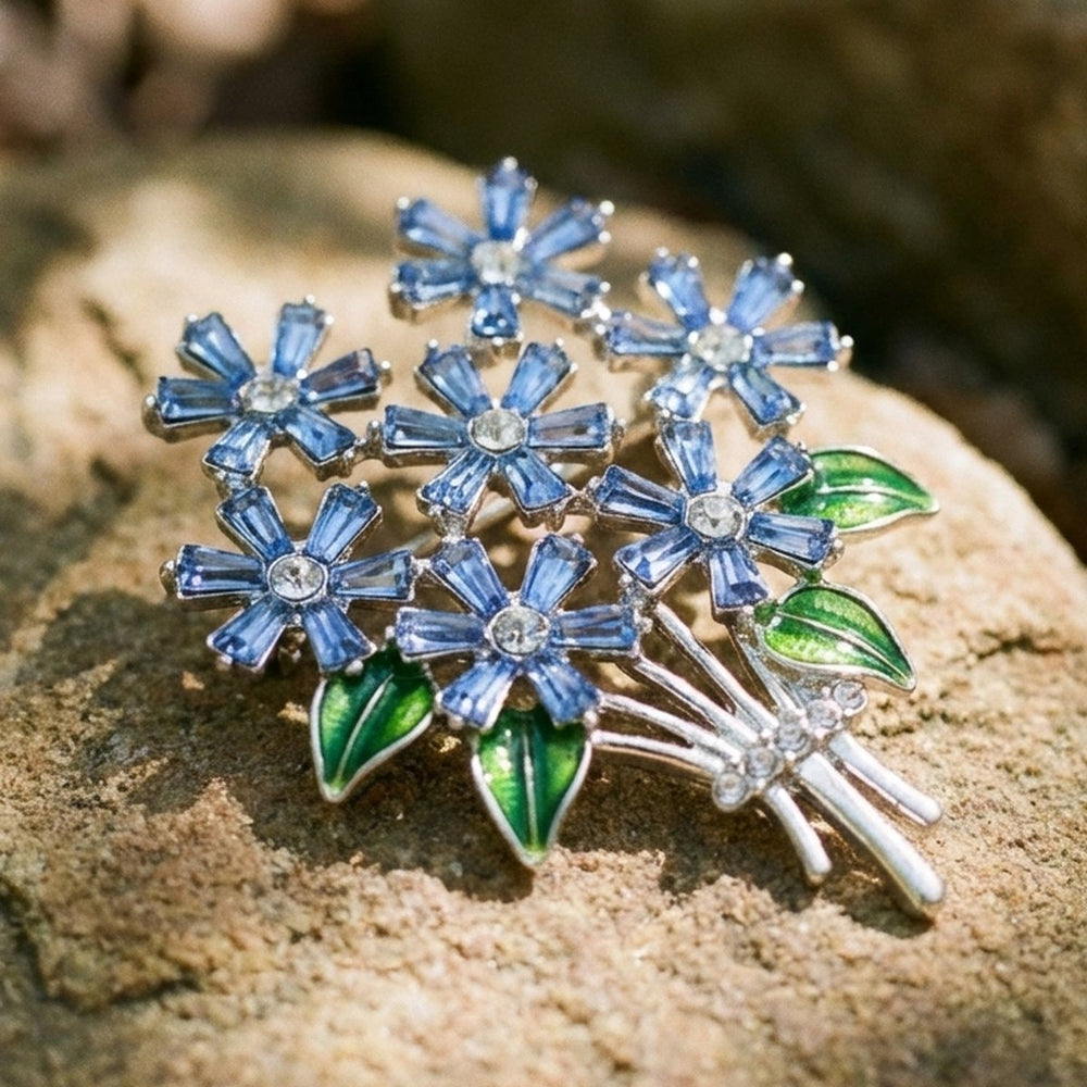 Rhodium Crystal Bouquet Flowers Brooch