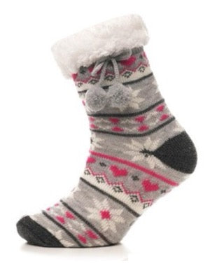 Ladies Grey Fairisle Slipper Socks