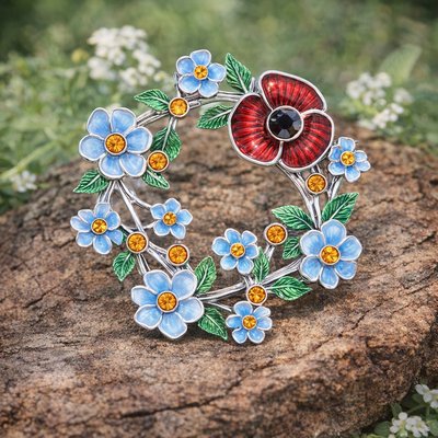 Forget Me Not and Poppy Brooch