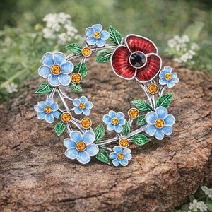 Forget Me Not and Poppy Brooch