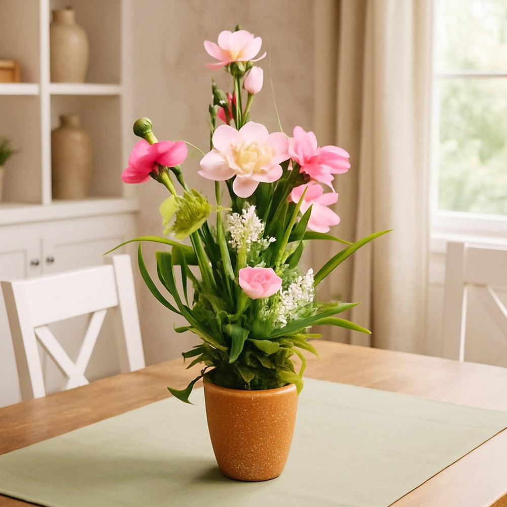 Faux Peony Flowers in Pot