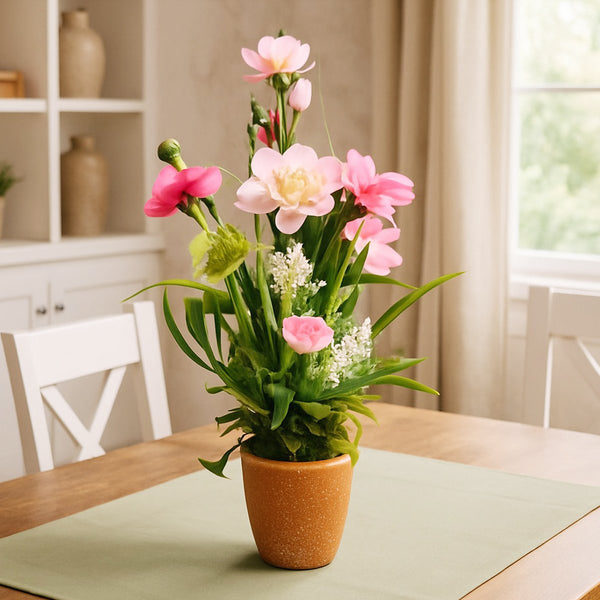 Faux Peony Flowers in Pot
