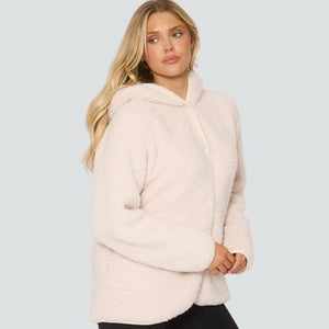 Borg Button Lounge Hooded Cardigan Vanilla