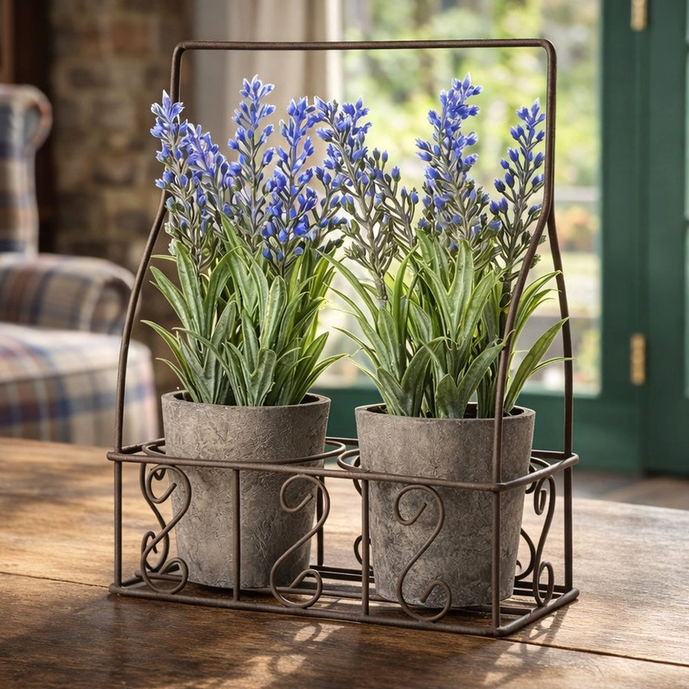 Lavender Pots in Metal Holder