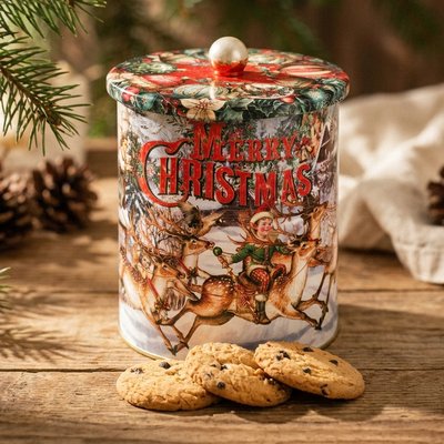 Vintage Christmas Biscuit Barrel