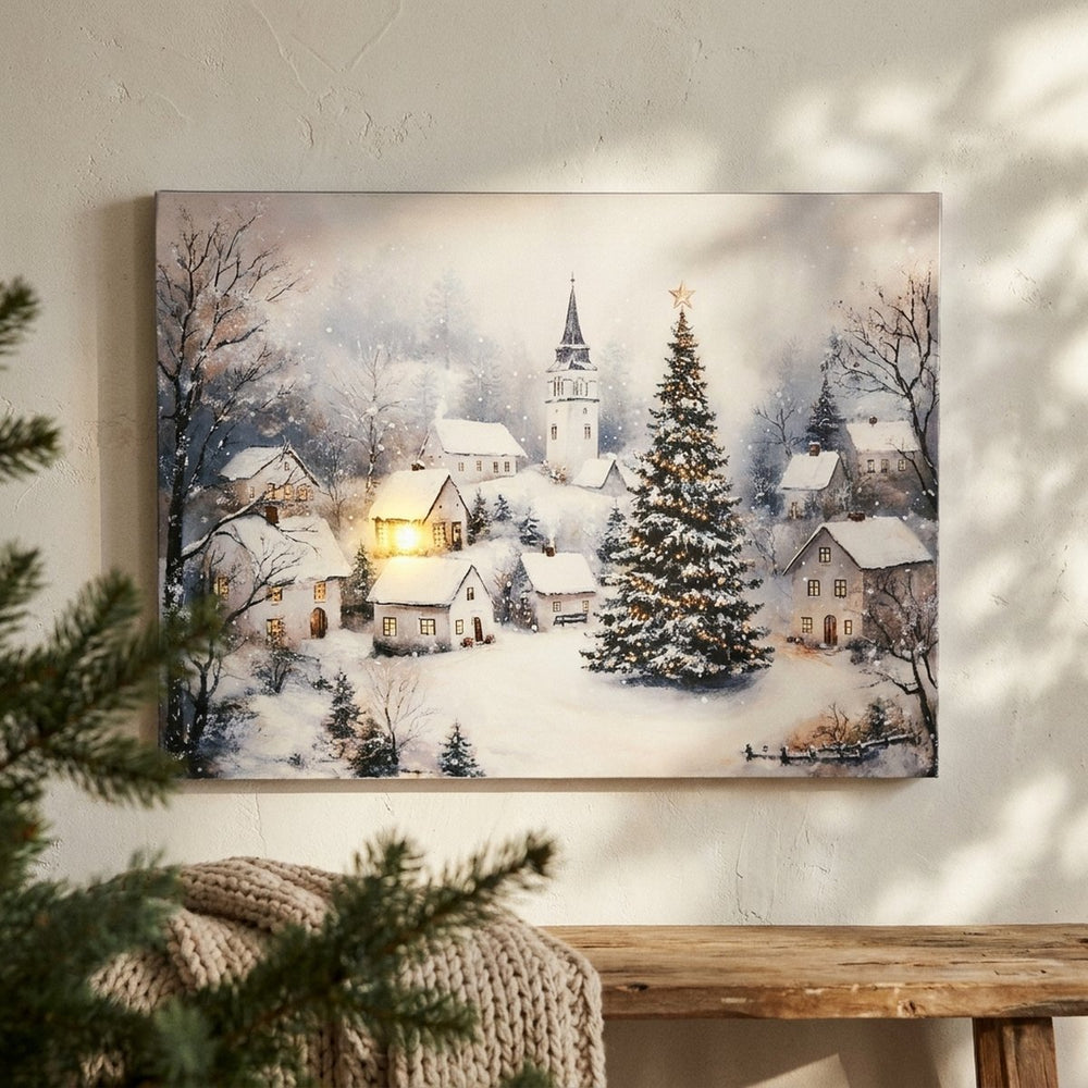Winter Village Light Up Canvas