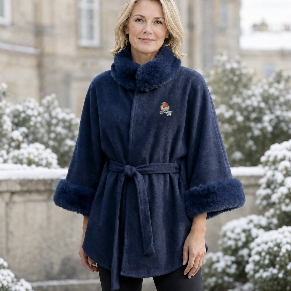 Navy Faux Fur Belted Jacket
