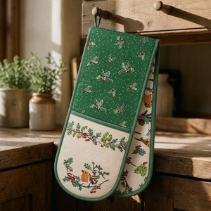 Christmas Robins Double Oven Glove