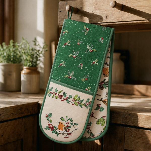 Christmas Robins Double Oven Glove