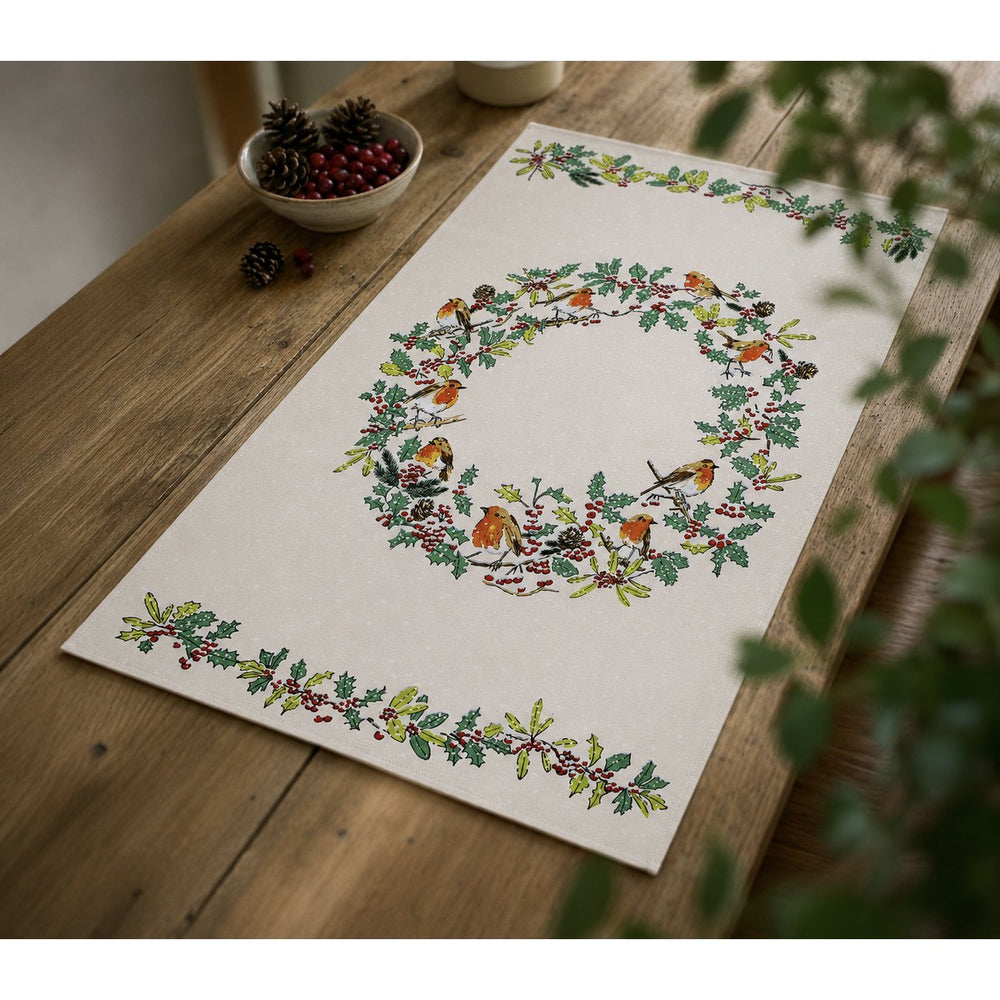 Christmas Robins Tea Towel