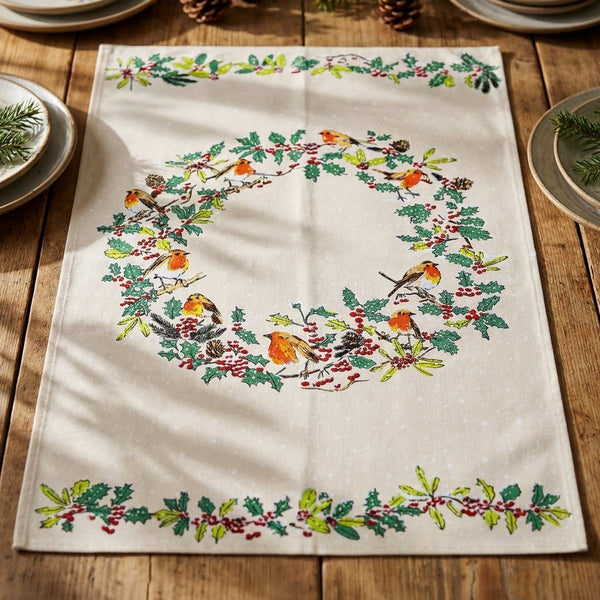 Christmas Robins Tea Towel