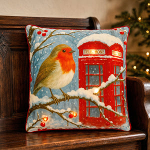 Robin on Branch Cushion