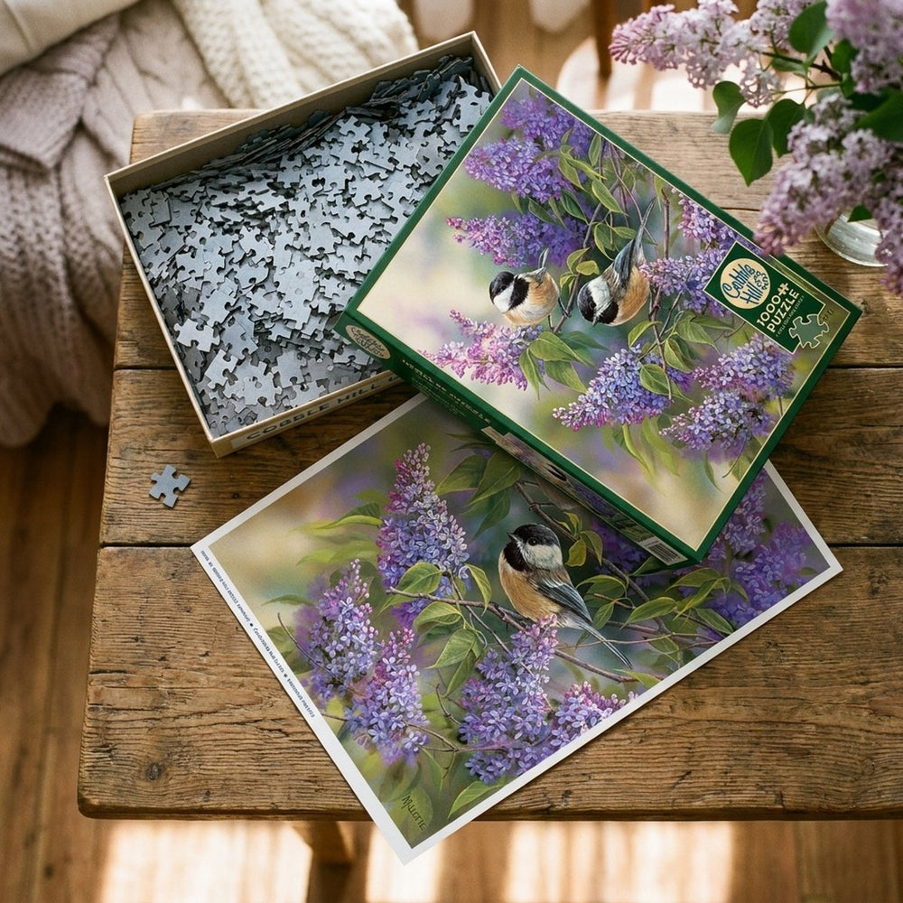Chickadees and Lilacs 1000 Piece Jigsaw