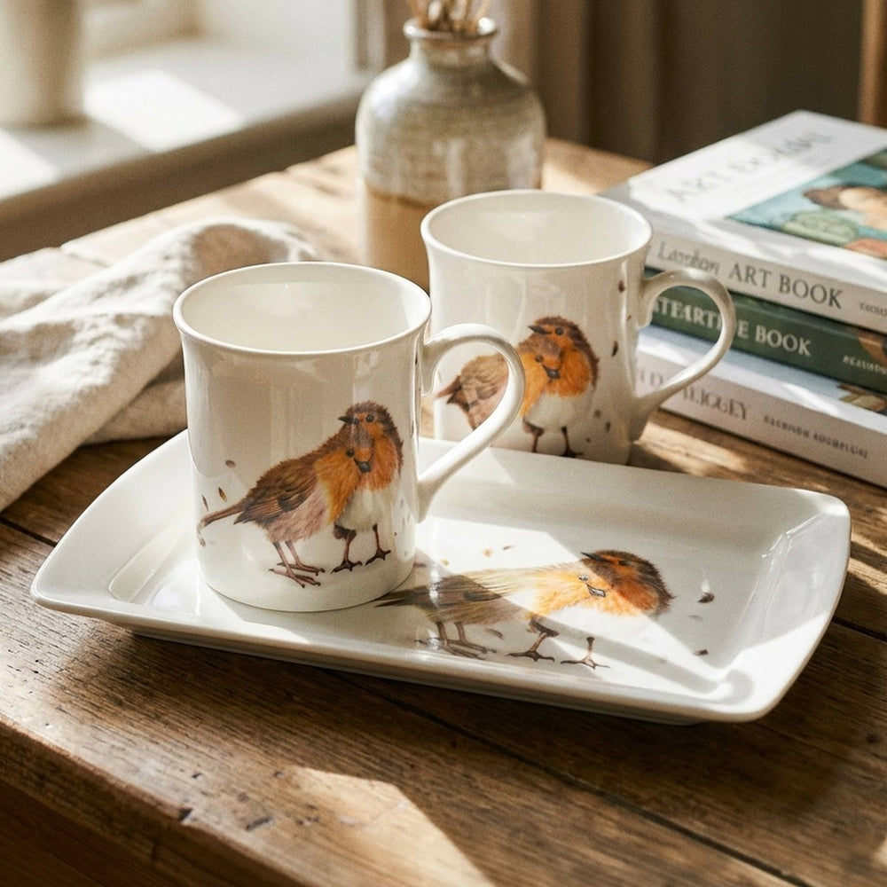 Robins Love Birds Mugs & Tray Set
