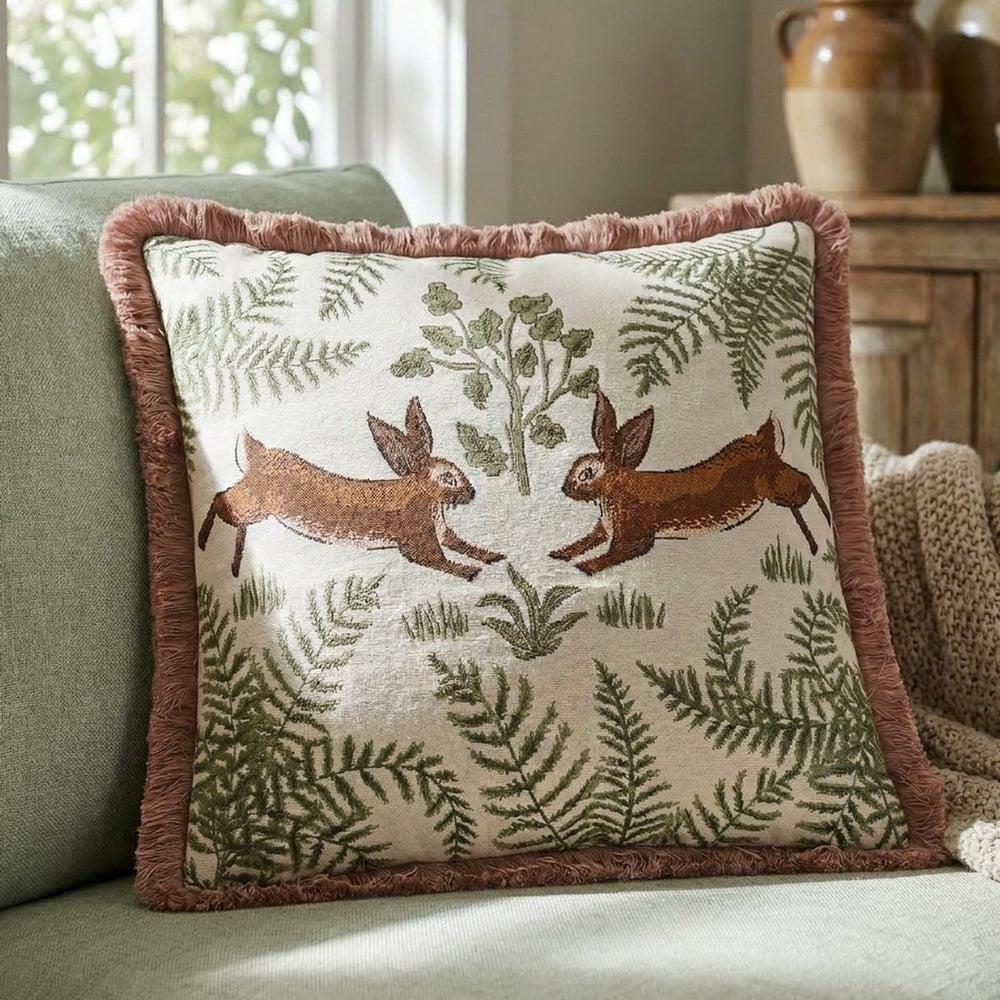 Fable Rabbits Embroidered Willow Cushion