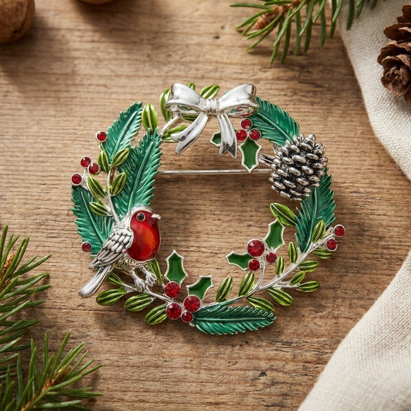 Robins Appear Wreath Brooch