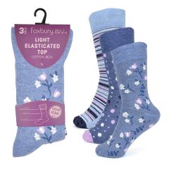 3 Pack of Ladies Patterned Soft Top Socks