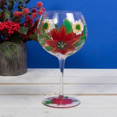 Poinsettia Hand Painted Gin Glass