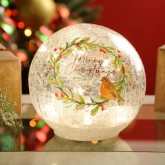 Merry Christmas Robin Crackle Ball Lamp