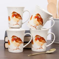 Set of 4 Winter Robins Mugs