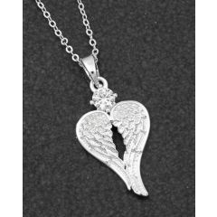 Guardian Angel Silver Plated Heart Wing Necklace