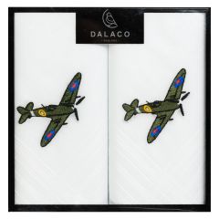 Spitfire-Embroidered White Cotton Handkerchiefs